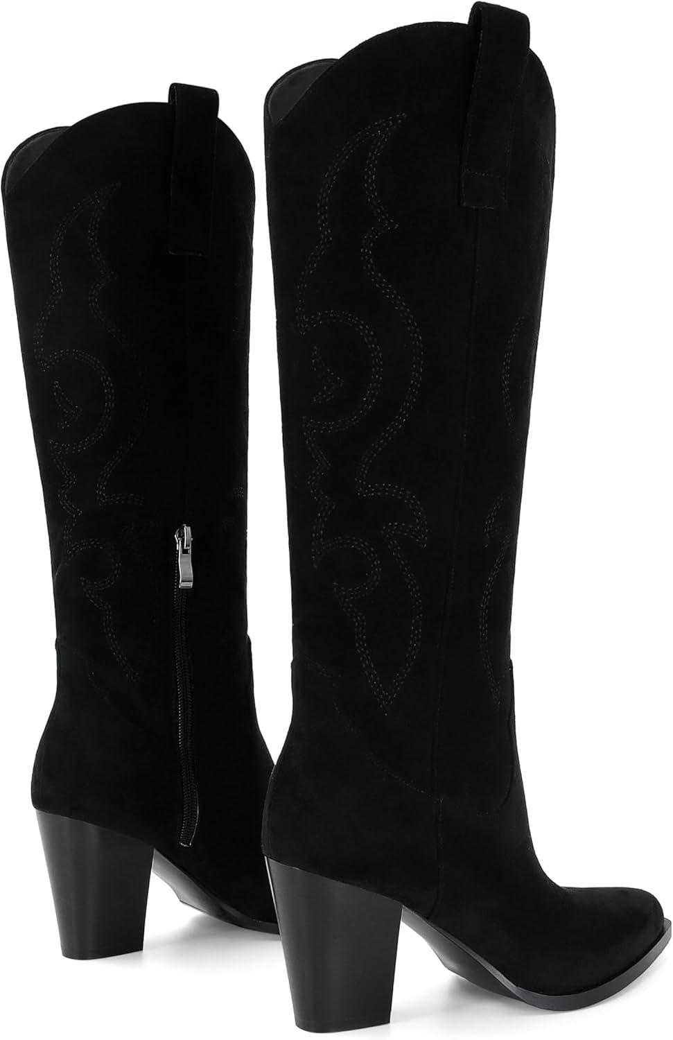 STALOV Cowboy Boots for Women Suede Embroidered Chunky Heel Knee High Pointed Toe Pull On Western Fashion Cowgirl Boot - Image 6