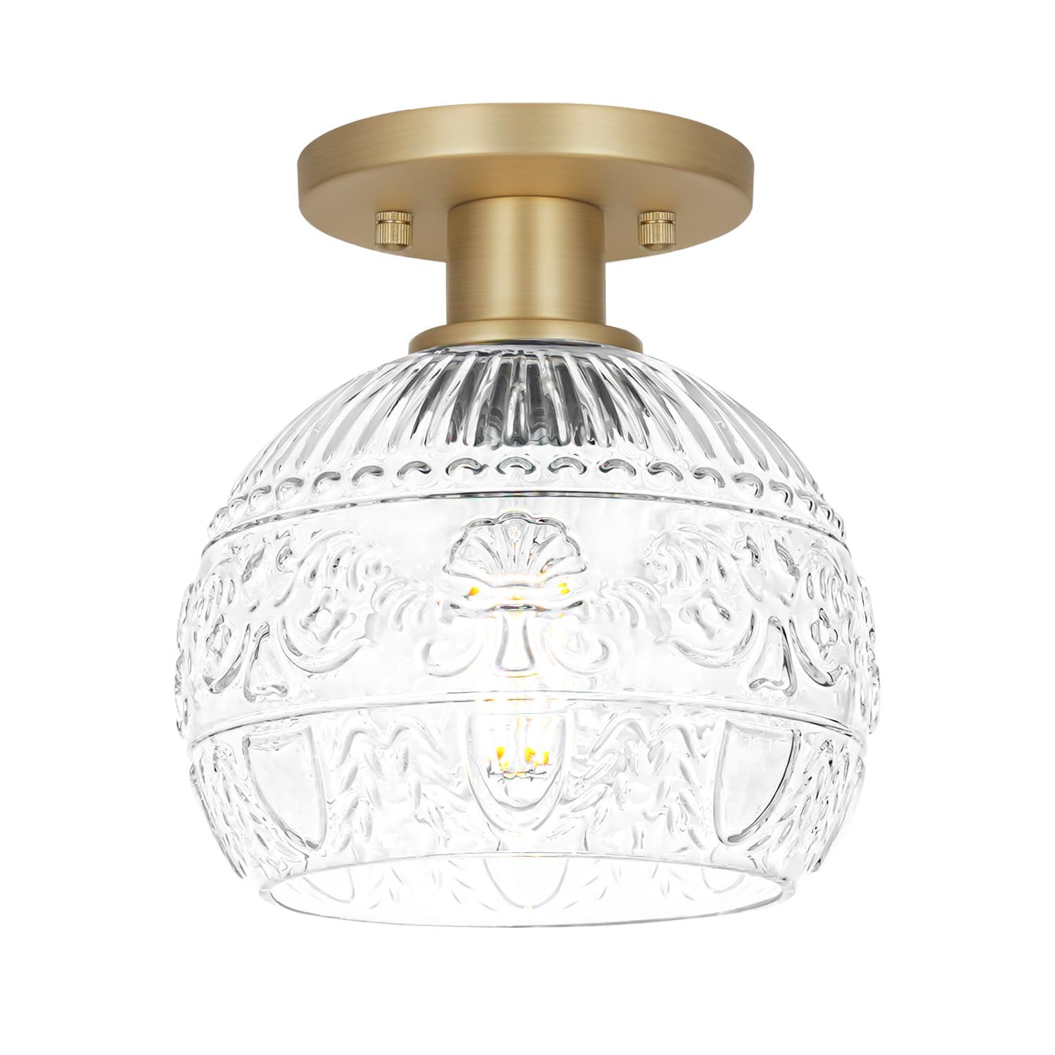 Brass Gold Semi Flush Mount Ceiling Light Fixture Farmhouse Bathroom Light with 7 09in Glass Shade Vintage Hallway