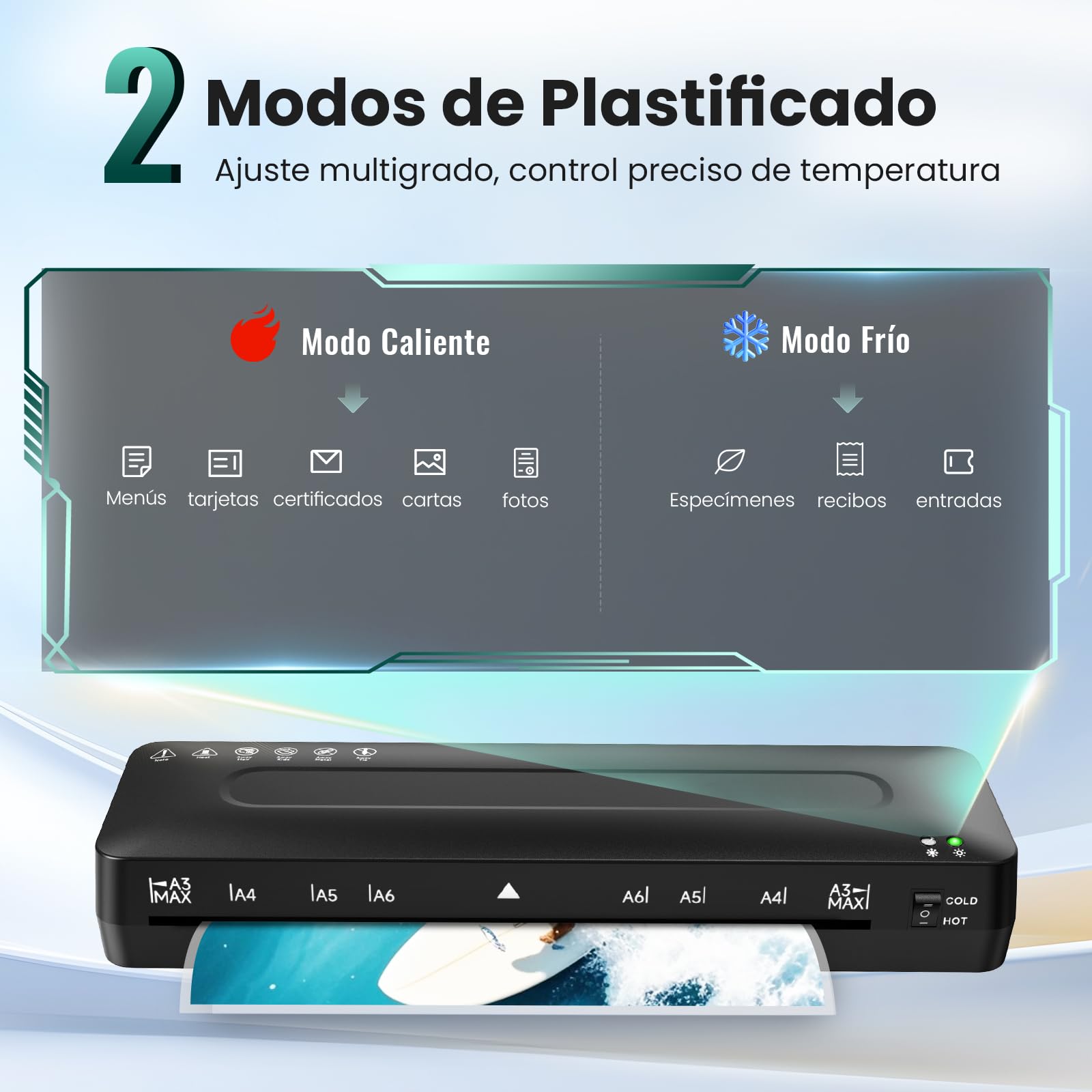 Plastificadora A3 Máquina de Laminadora - 5 en 1 Plastificadora A3 y A4 con Guillotina A3 A4 A5 A6 en A3 Plastificadora Modo Frío y Caliente, Redondeador de Esquina y Bolsas para Colegio Oficina Hogar