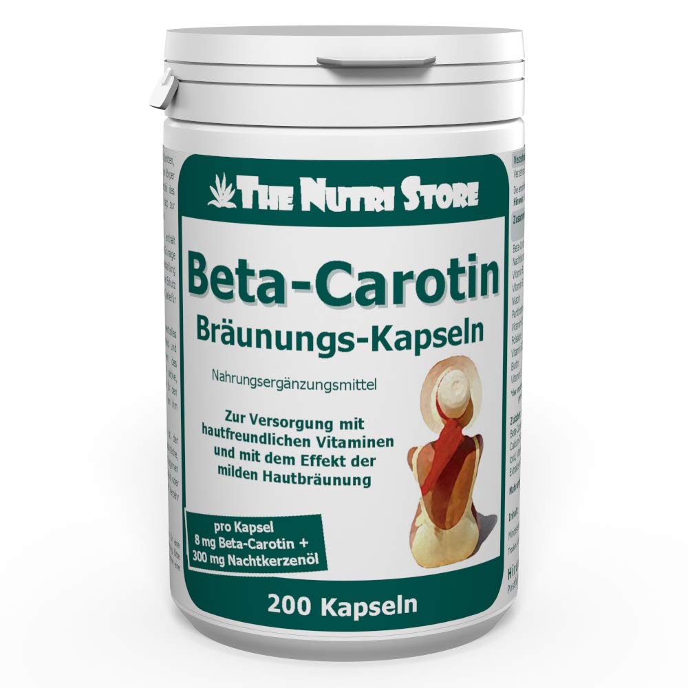 Carotin Bräunungskapseln 200 Stk. - pro Kapsel 8 mg Beta-Carotin + 300 mg Nachtkerzenöl