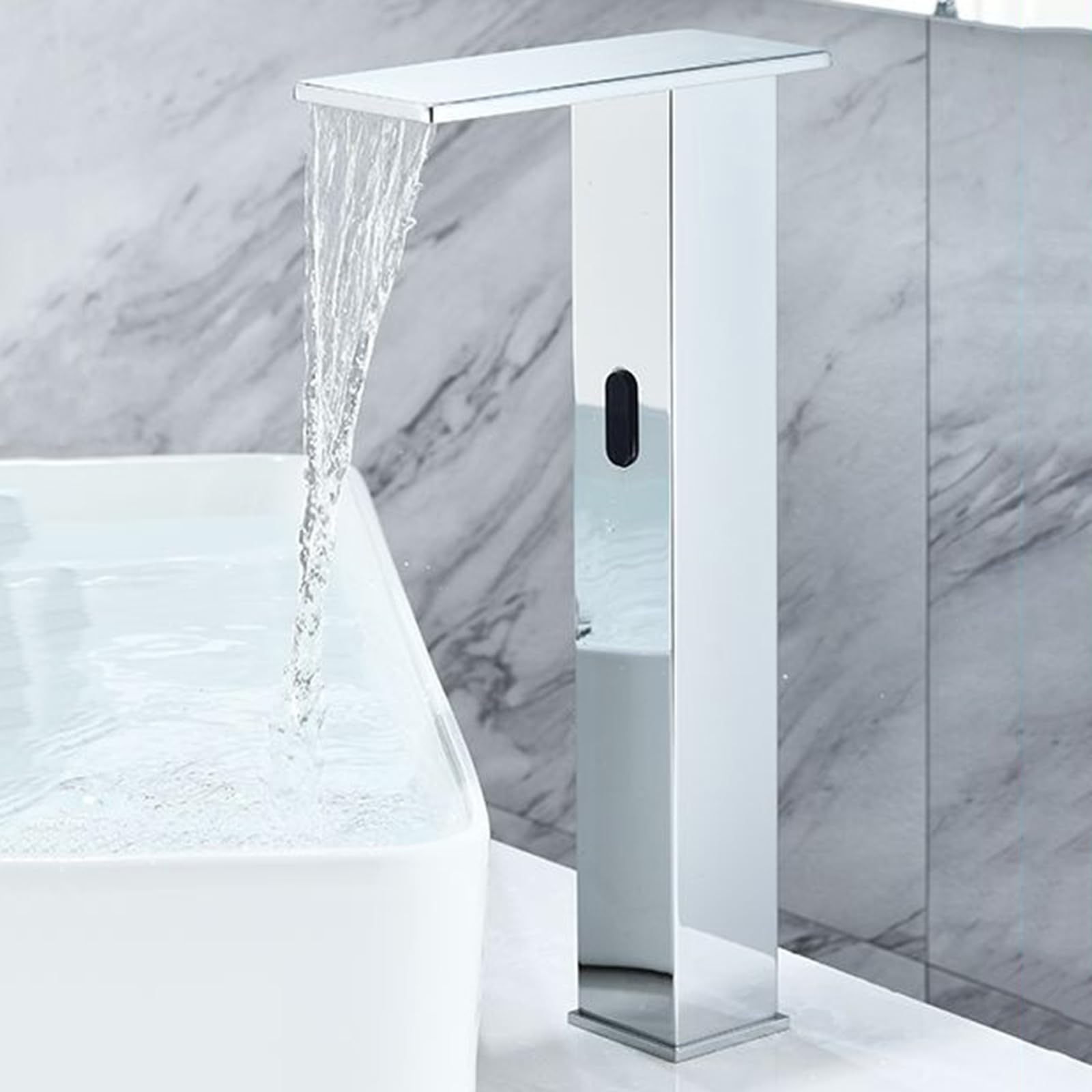 ZYCHSJXA Touchless Tap Basin Taps Mixer Waterfall Bathroom Sink Automatic Infrared Sensor Faucet,Chrome,Tall