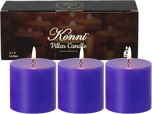 Miniatura 47 de KONNI Juego de 3 velas de pilar rojo sin perfume de 3 x 4 pulgadas, velas de 39 horas de combustión, velas redondas grandes sin humo y sin goteo