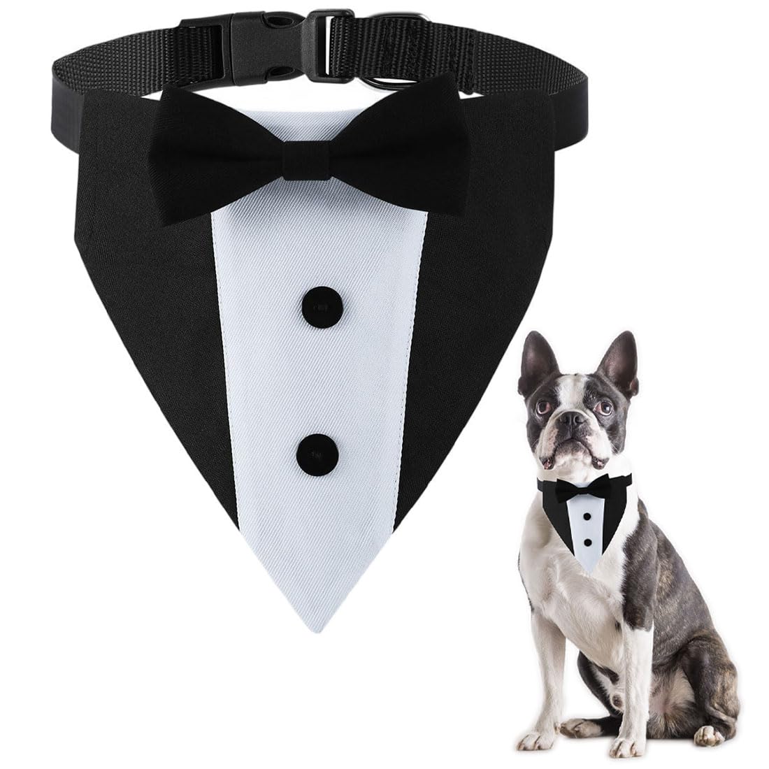 Dog Tuxedo for Small Dogs, Tux Suit Dog Wedding Outfit Bandana with Bow Tie Collars for Small Medium Large Pet Dogs, Black S