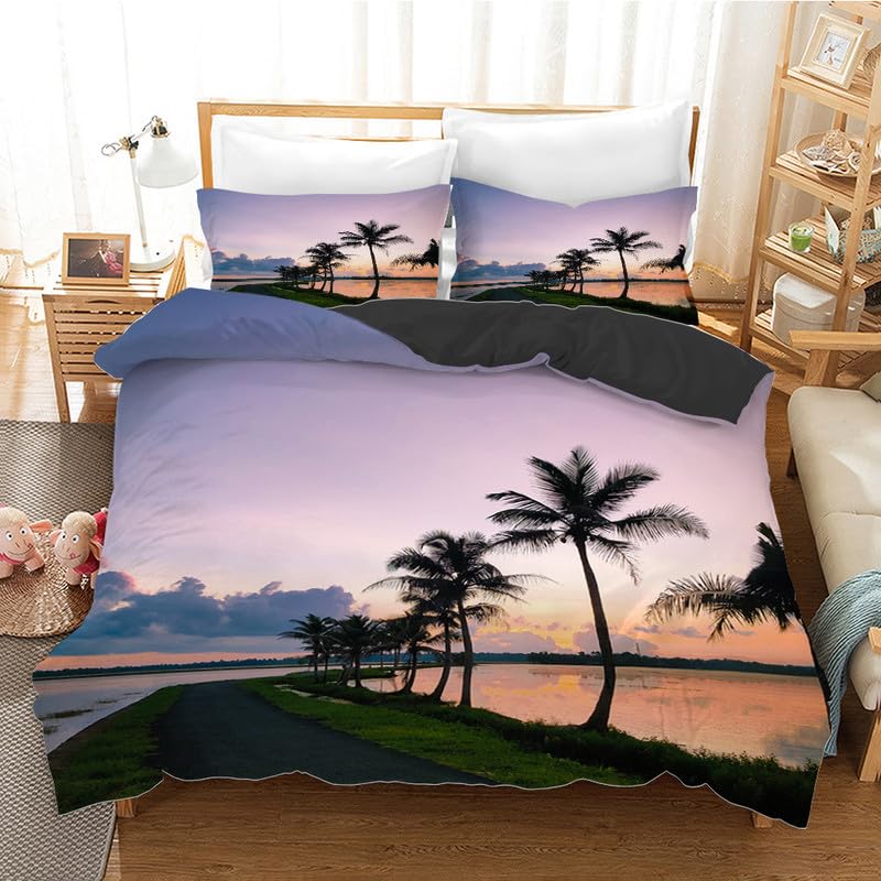 Housse de couette 140x200 cocotier pourpre pour une ambiance de chambre exotique