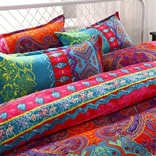 Double Bohemian Flower Duvet Cover for Adults,Moroccan Bohemian Bedding Set with 2 Pillowcases,Microfiber Mandala Butterfly Duvet Cover 200cm x 200cm
