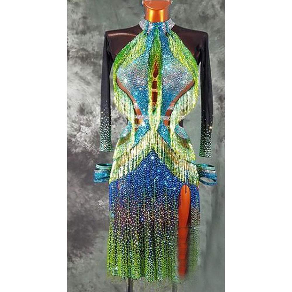 Size US 8 Women Competition Ballroom Latin Samba Rumba Smooth Swing Rhythm ChaCha Asymmetrical Fring