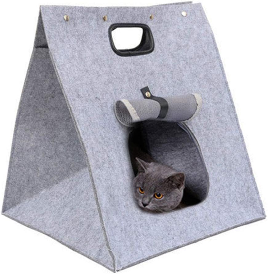 Foldable Pet Carrier Tote Bag for Outing, Portable Small Animals Bag for Hiking Triangle Cat Handbag Soft Rabbit Bed