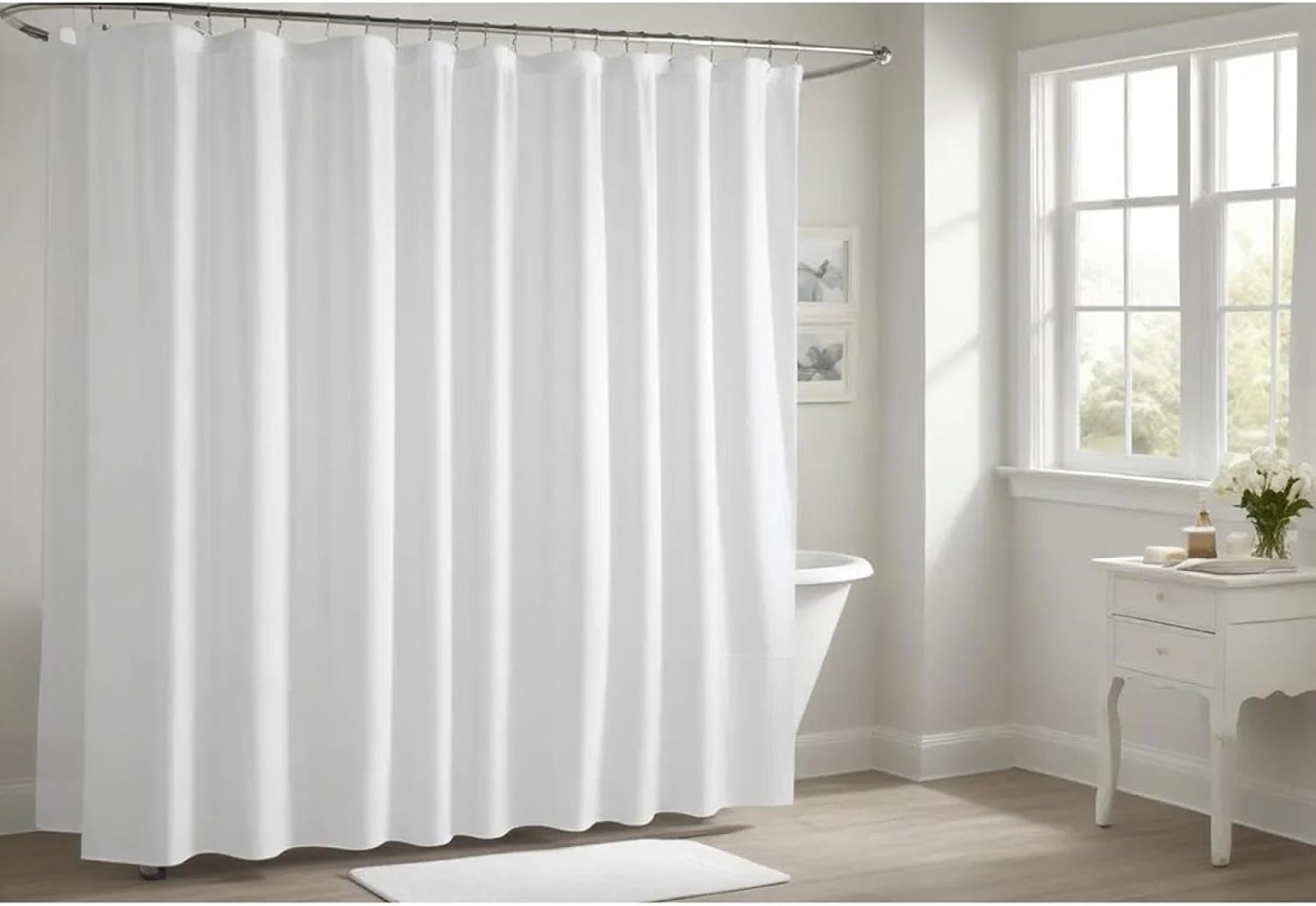 White Waterproof Fabric Shower Curtain Liner Soft Hotel Quality Cloth Shower Liner, Light-Weight & Machine Washab 180x270cm/71x106in(WxH) Shower Curtain