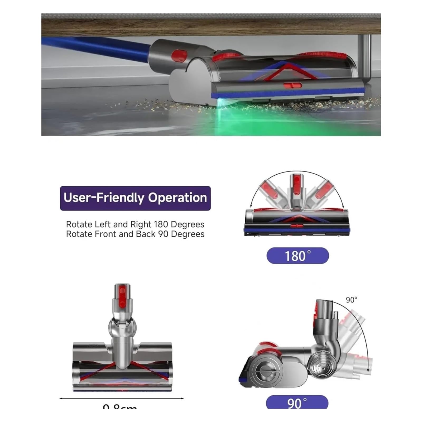 Cepillo motorizado LED, Compatible con Dyson, V15 V11 | Cabezal de liberación rápida para V10 V8 V7; para madera, baldosas y alfombras de pelo corto