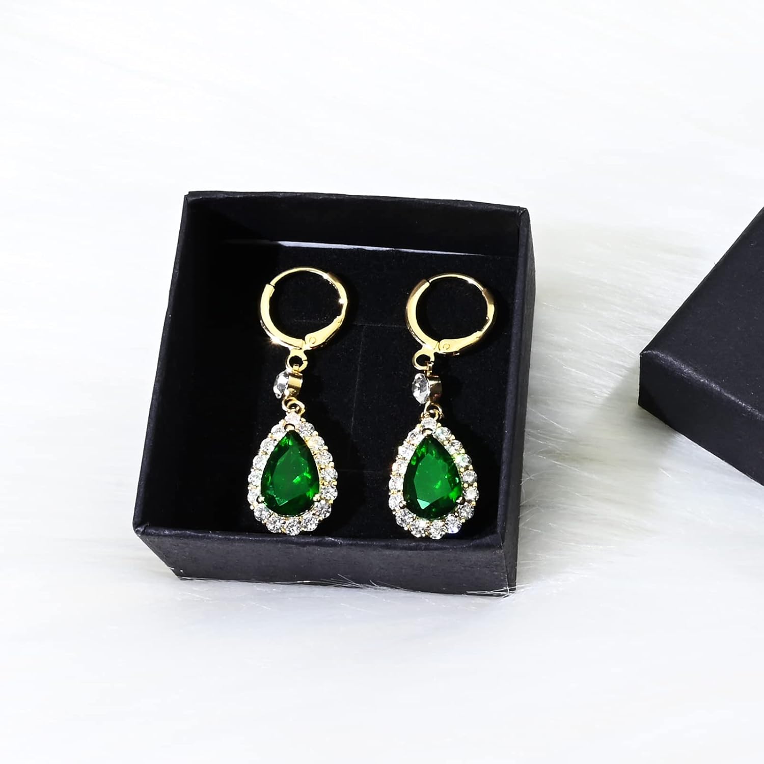 Emerald Green Earrings14k Gold Plated Hypoallergenic Handmade Rhinestone Dangle Earrings for Women Fashion Trendy - Image 7