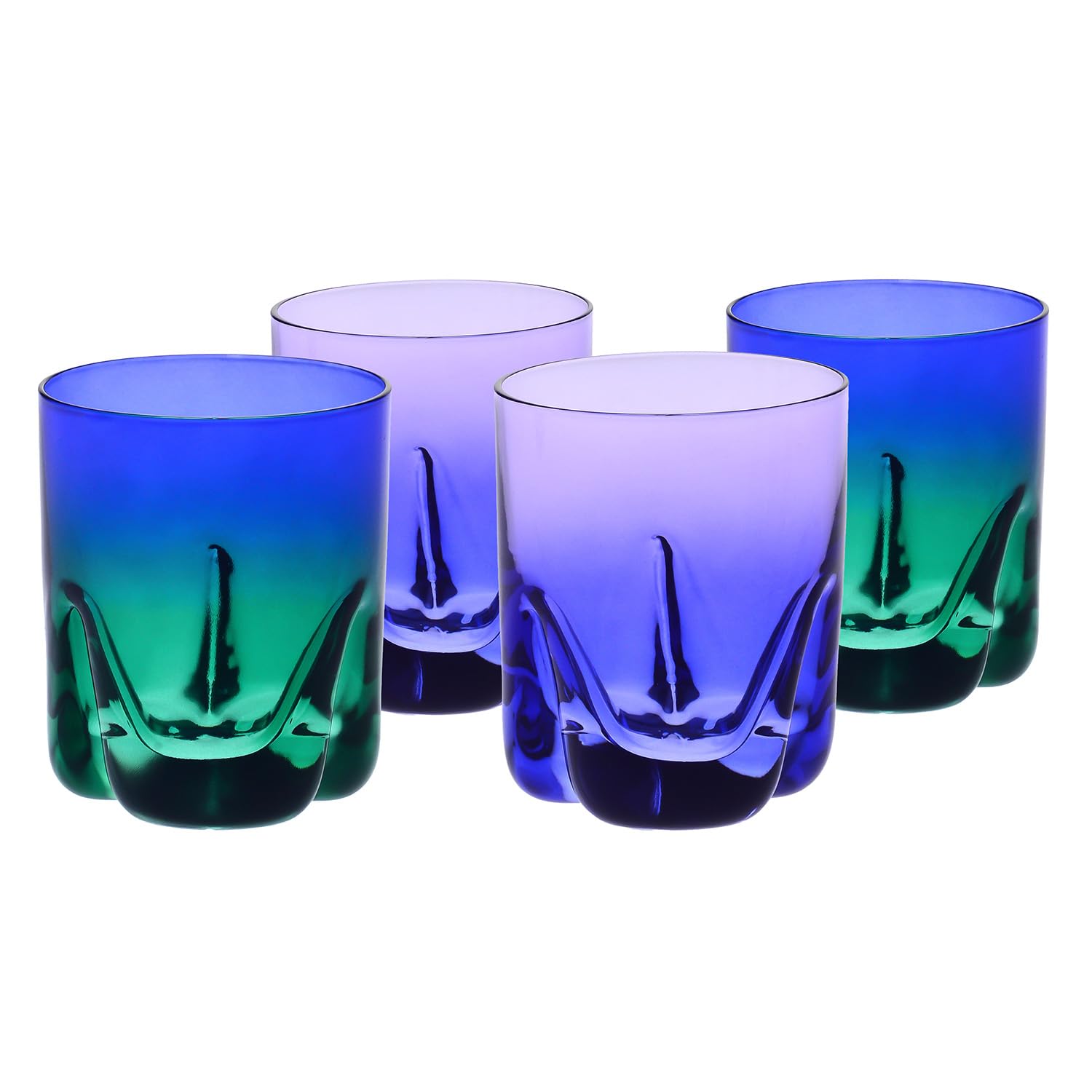Krosno – Bicchieri da whisky 250 ml, set da 4 pezzi – Collezione Aurora – Dipinti a mano e decorati – Cristallo senza piombo – Per bourbon, rum e cocktail – Regalo – Blu scuro-Viola