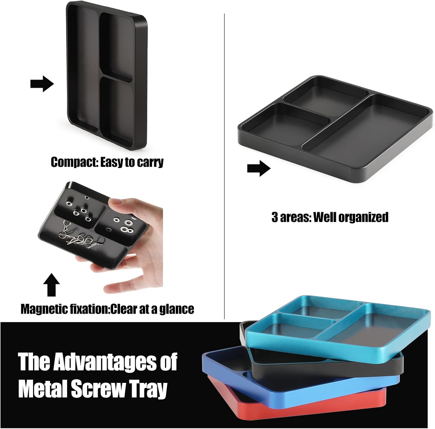Metal RC Screws Tray with Magnetic Pad, Magnet Screws Holder Alloy Plate RC Fixing Tools Tray for RC Car Boat, Pins and Other Small Metal Parts (Black)