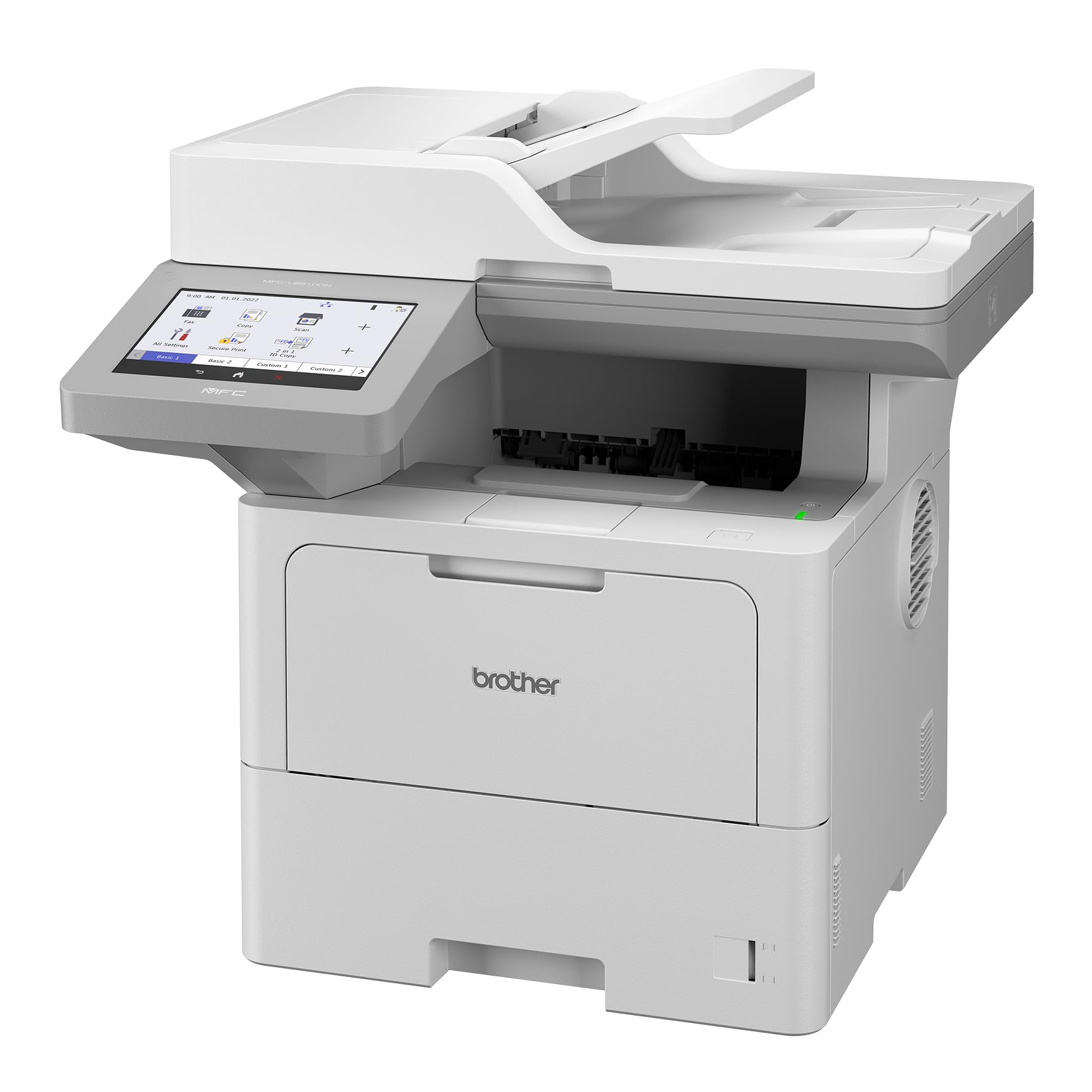 Brother MFC-L6910DN 4-in-1 Mulifunktionsdrucker schwarz weiß (A4, 50 Seiten/Min., 1.200x1.200 DPI, LAN, Duplex-ADF, 520 Blatt Papierkassette) weiß/grau