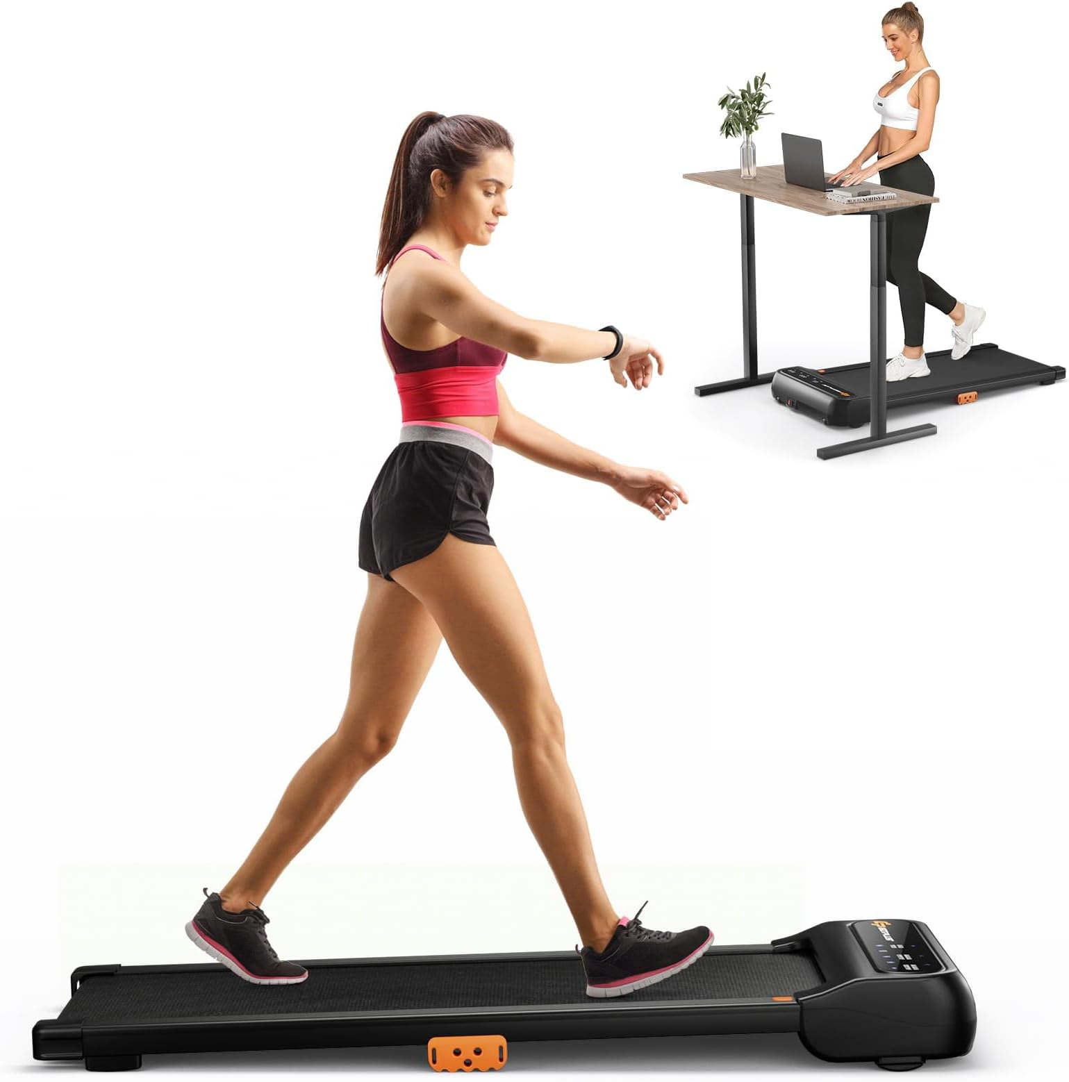 2-in-1 Walking Pad Treadmill, 2.25HP Under Desk Treadmill with Watch-Like Remote Control, LED Panel, 12 Preset Programs and Start-Stop Function, Compact Walking Jogging Machine for Home Office