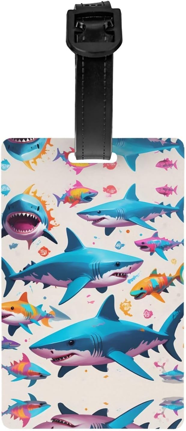 Graffiti Shark Prints Luggage Tag with Detachable Wristband - Travel Hook for Convenient Identification - Lightweight & Personalized Business Card Size