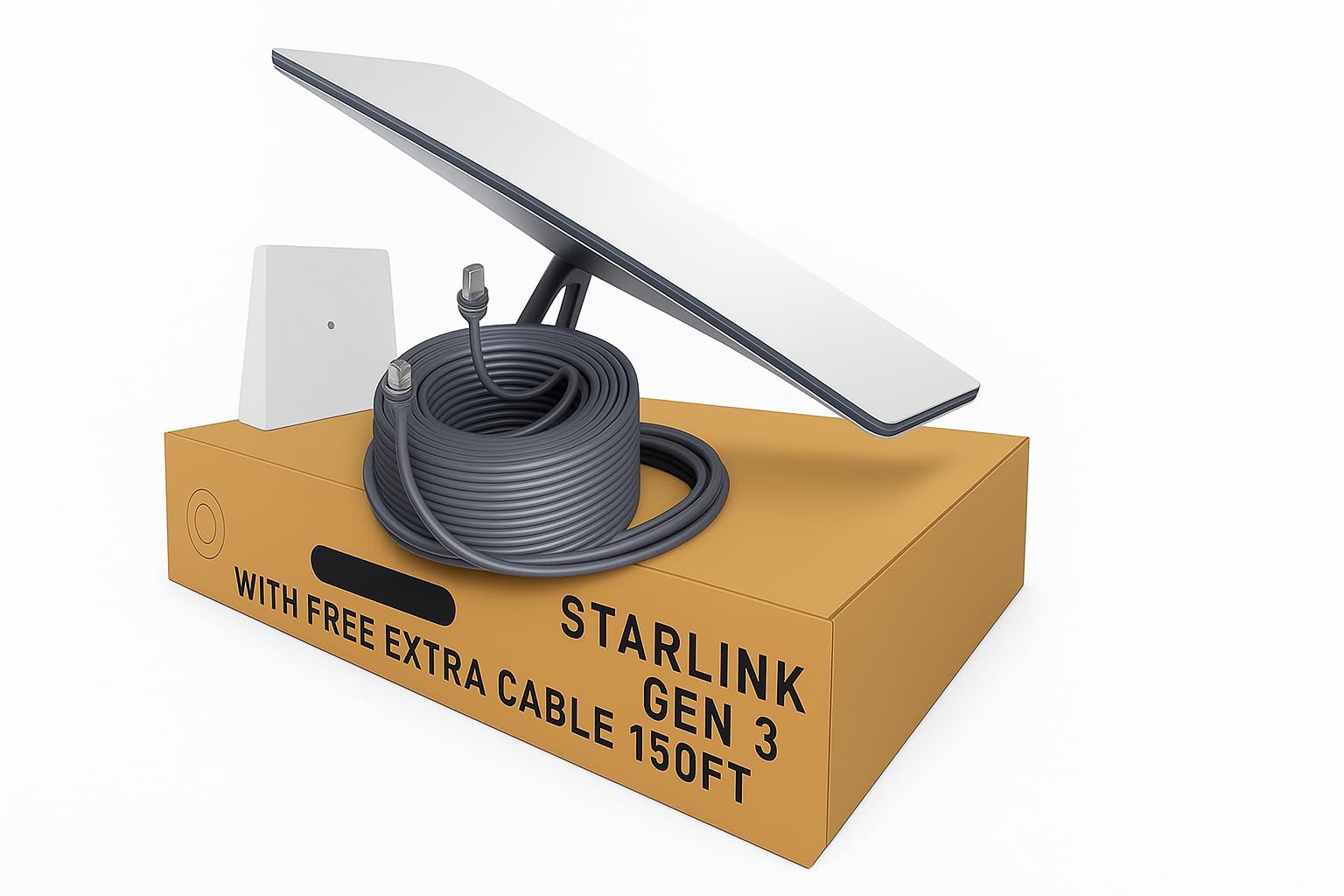 Starlink Gen 3 Standard Satellite Internet Kit – Dish with Wi-Fi 6 Router + Extra 150FT Cable – High-Speed, Low-Latency Internet for Rural and Remote Homes