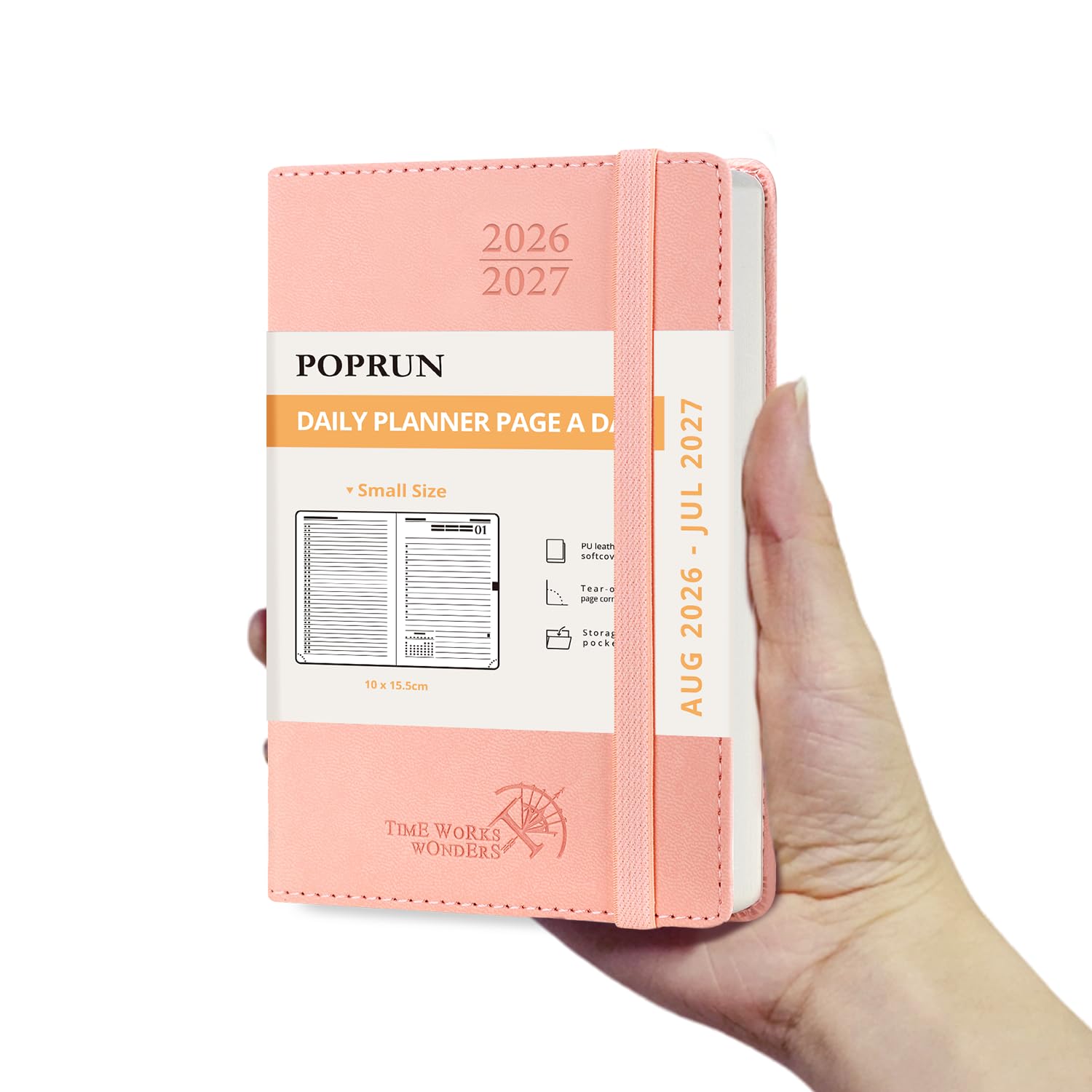 POPRUN 2026-2027 Academic Pocket Diary Day to Page A6 Soft Cover Mid Year Daily 26/27 Planner (Aug'26 - Jul'27) A Day per Page 1 Hour Interval Appointment Book(Pink)