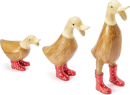 Miniatura 5 de Decoración de pato para patio, patos de jardín con botas de agua manchadas, juego de 3 estatuas de decoración de jardín, estatua de figura de pato,