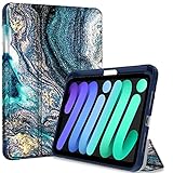 Hocase iPad Mini 6 Case, Tri-Fold PU Leather Smart Case with Pencil Holder, Unique Design, Soft TPU Back Cover for iPad Mini 6th Generation (8.3' Display) 2021 - Blue Drift Sand