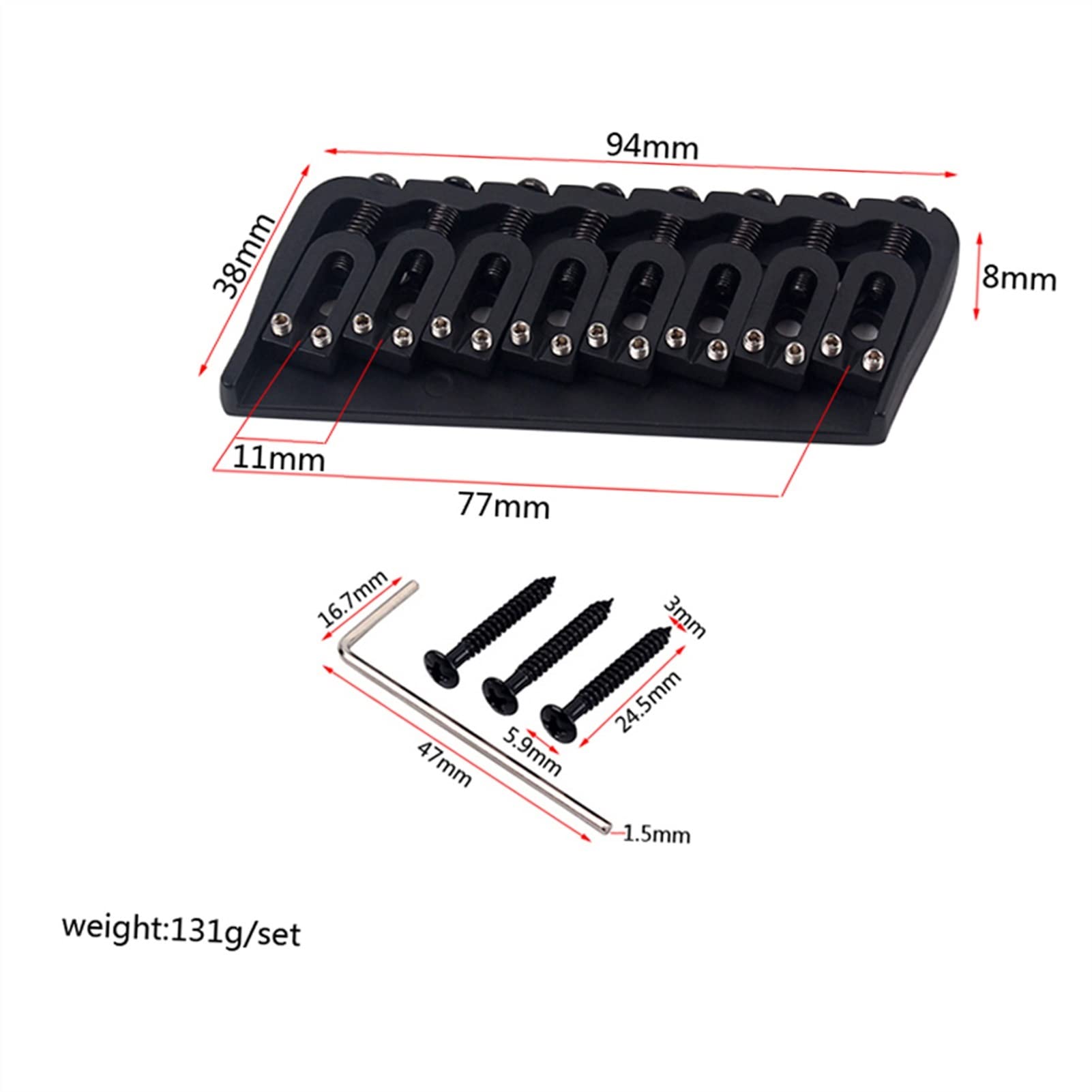 Parti di ricambio chitarra Black Fixed 8 String Guitar Bridge Bridge Sella Sella Con Viti Kit Kit Accessori Per Chitarra