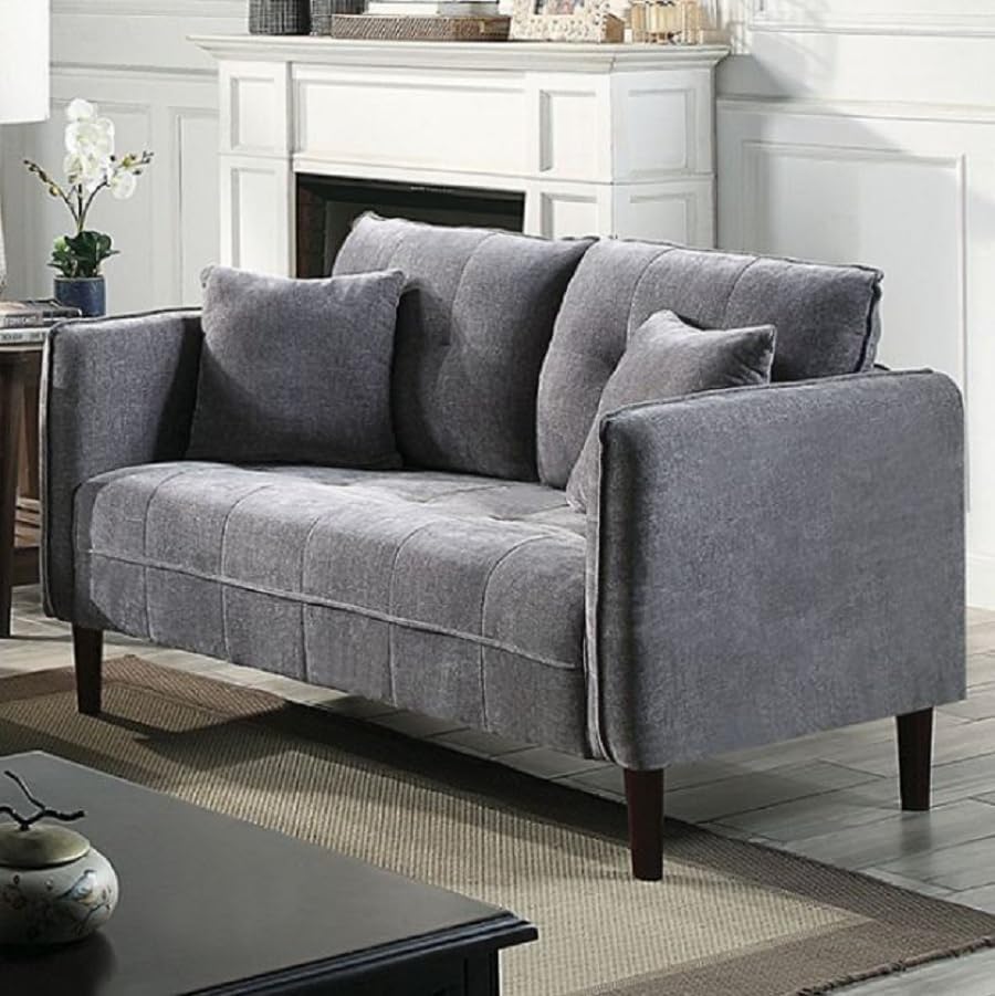 Adeland 2-Piece Contemporary Style Sofa and Loveseat in Dark Gray Chenille Fabric