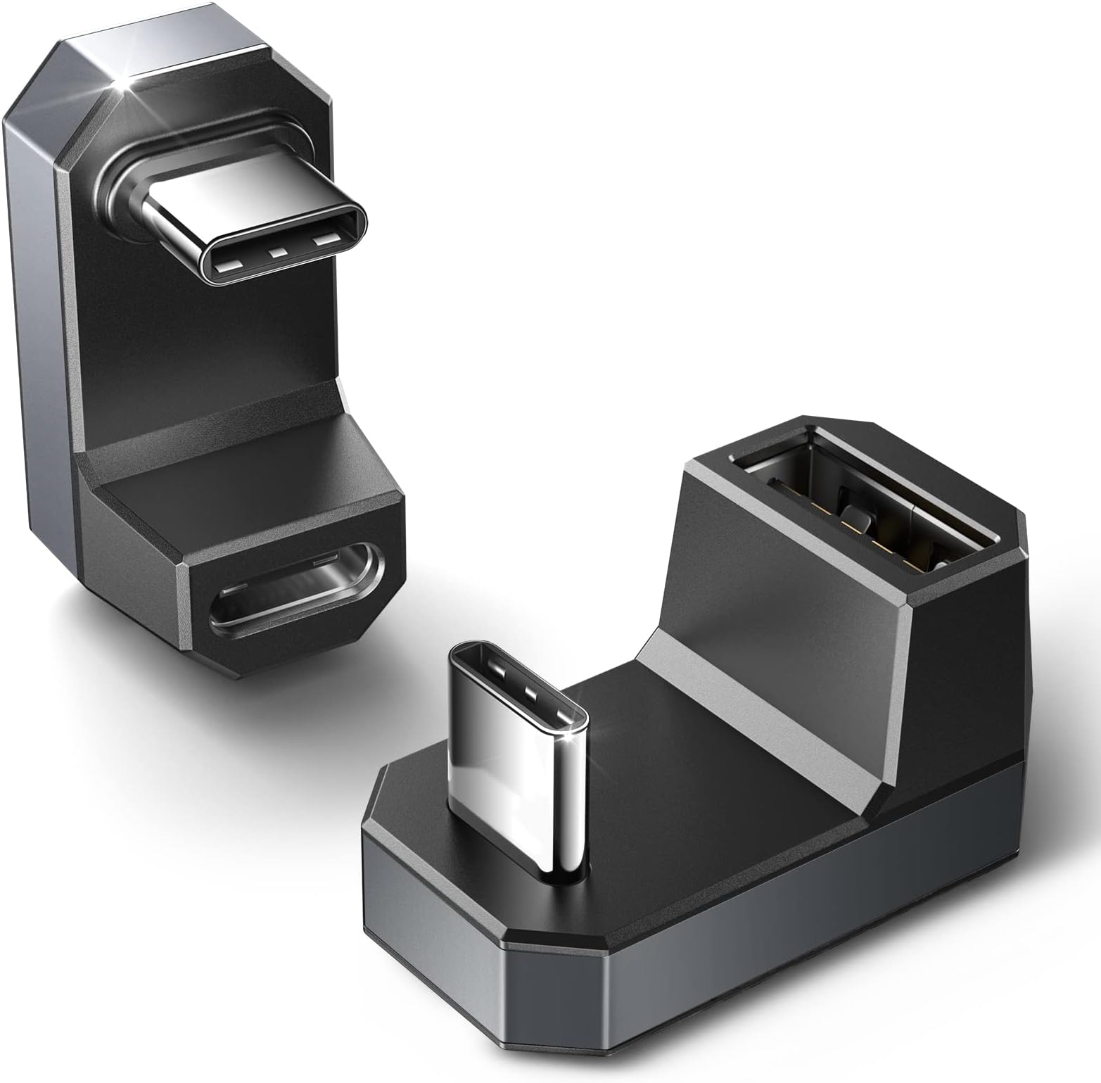 180 USB-C Adapter 2-Pack, 180-Degree Angle and Type-C to USB-A Converter, Ideal for Steam Deck, Switch, Laptops, Tablets, Phones - Grey