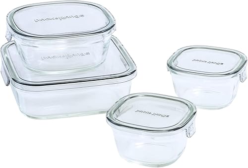 Miniatura 2 de iwaki PCPRN4GY21 Paquete & Range - Recipiente de almacenamiento de vidrio resistente al calor, gris frío, cuadrado, juego de 4