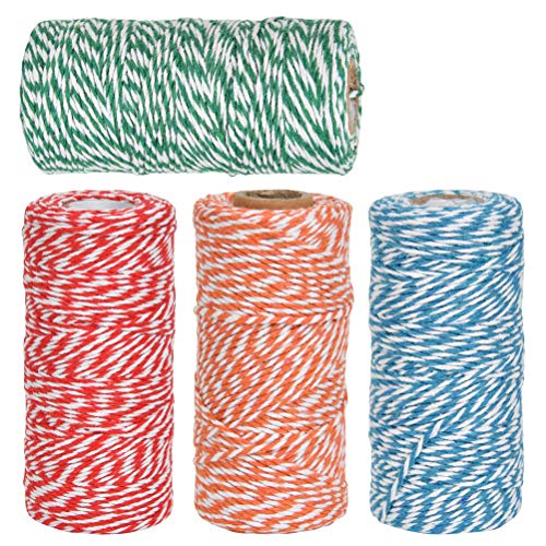 DODUOS 4 Rotoli Spago da Giardino da 100m Filo di Cotone 2 Colori di Corda Spago Colorato di Casa Corda di Cotone per Confezioni Regalo di Natale Decorazioni, Fai da te