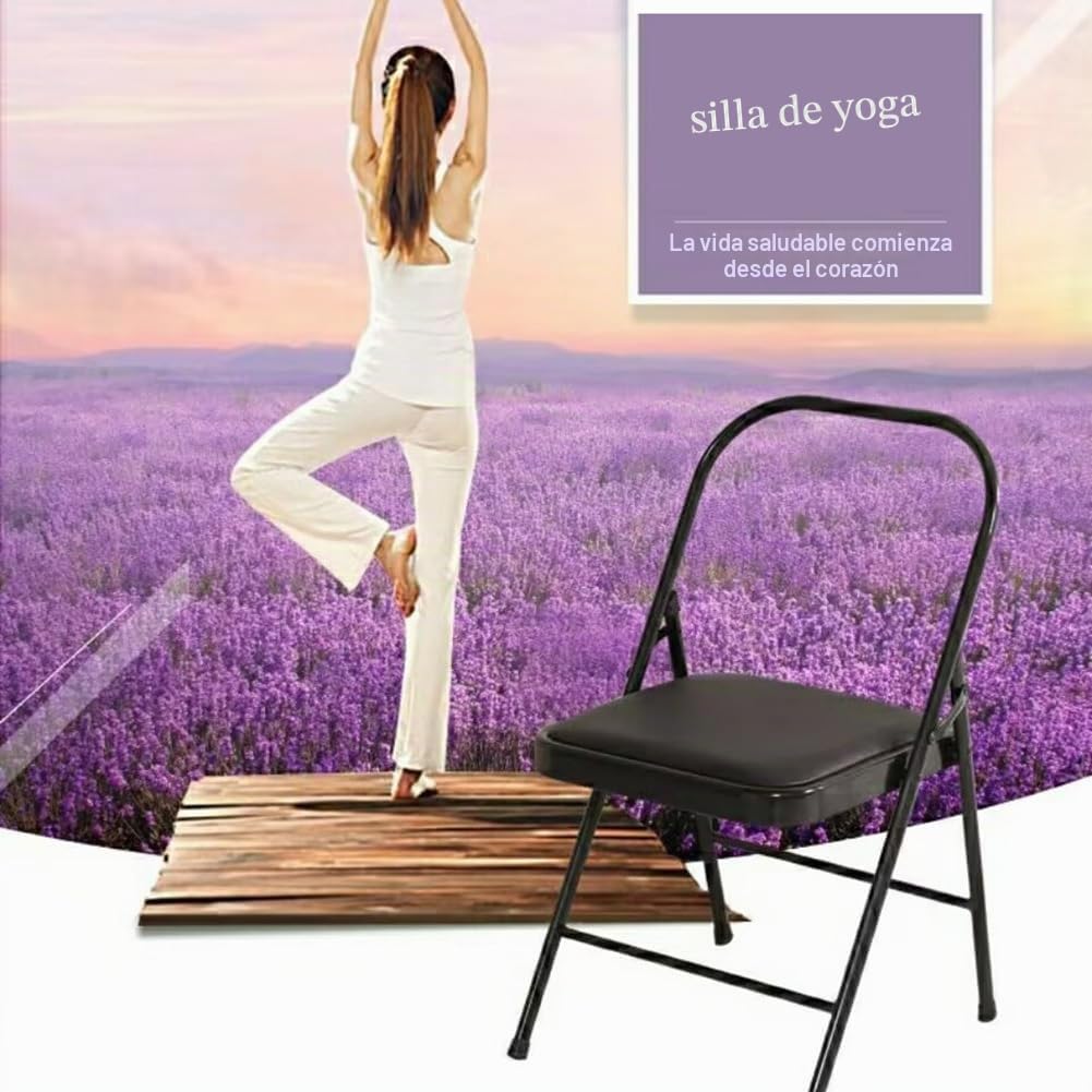Silla plegable de Yoga y Pilates, auxiliar Iyengar, reforzada, especial para yoga, asiento sólido antideslizante, negro, negro