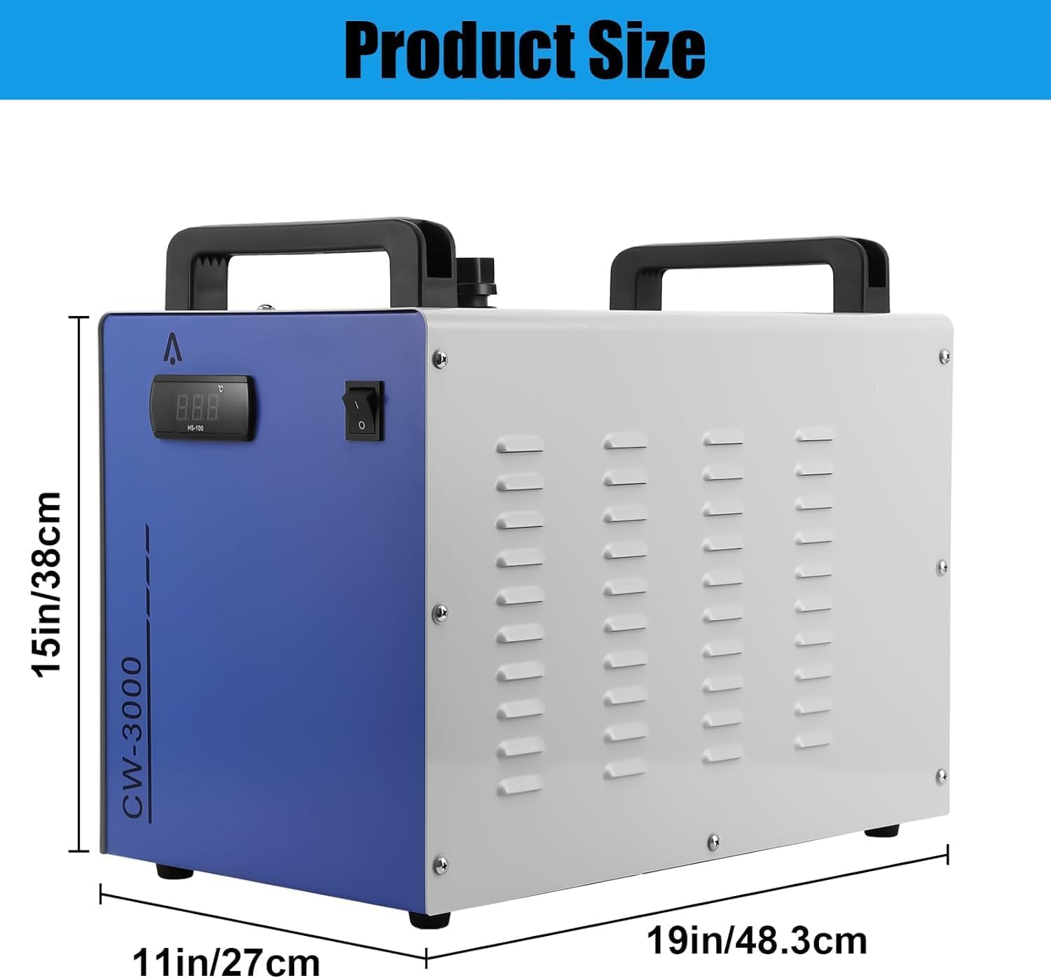 Industrial Water Chiller CW3000 Cooling System, 110V 9L Capacity 2.6gpm Water Cooling System for 40W-80W CO2 Electricity Engraving & Cutting Machines, 50W / ℃ of Radiating Capacity