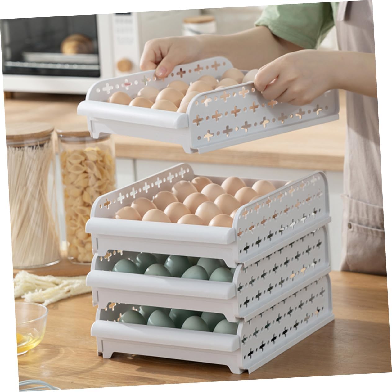 ARTIBETTER 2pcs Egg Holder for Refrigerator Compartments Slide Egg Storage Box Fridge Storage Case Eco-friendly Cartons