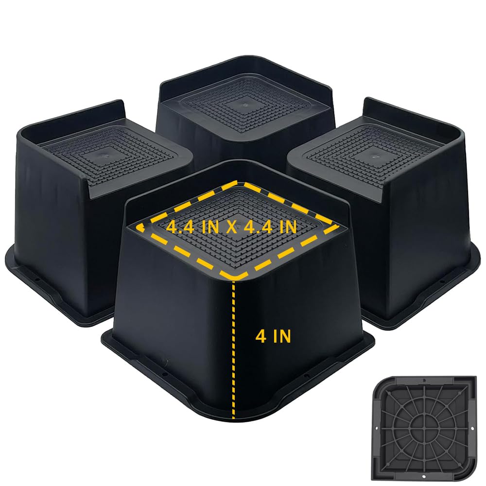 Bed Risers 1 inch, 2 inch, 3 inch, 4 inch Heavy Duty, Oversized Furniture Risers Bed Lifts Risers for Bed Desk Couch Sofa Table Chair (Black 4 Pack, 4 inch)
