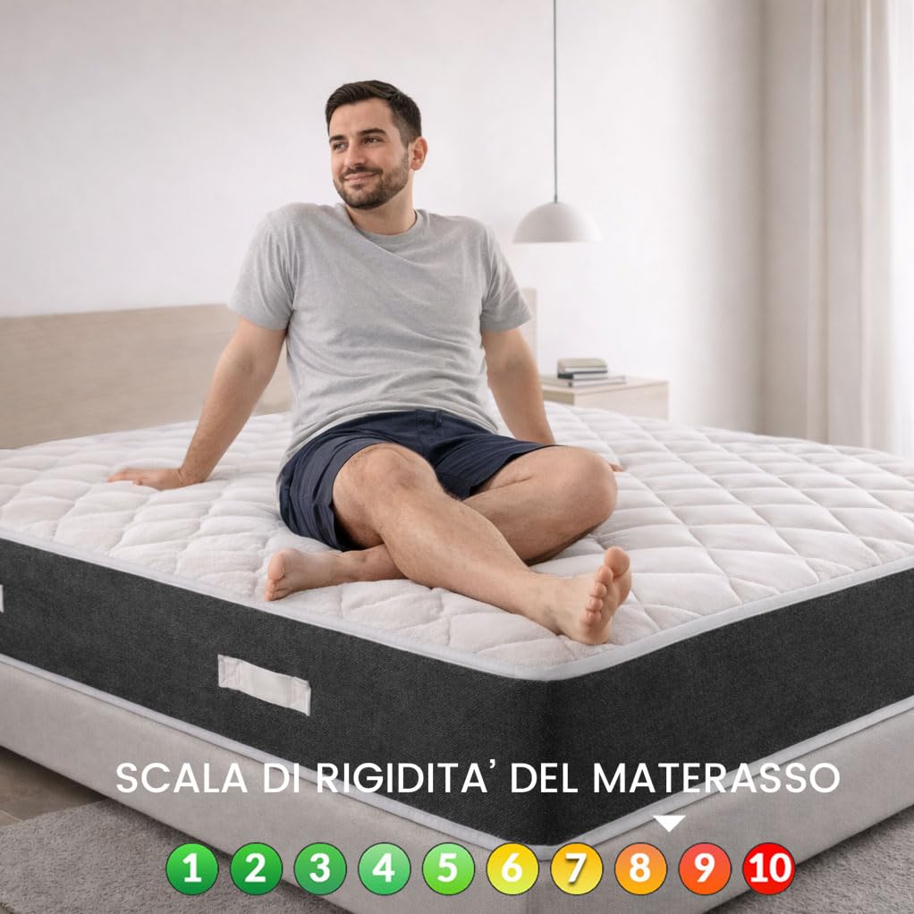 GEEMMA s.r.l. Materasso singolo 80X190 Cm CONFORTEVOLE che NON SCALDA | Materasso ortopedico alto 24 cm contro il mal di schiena | MADE IN ITALY, Anallergico - MOD. PRIME 24