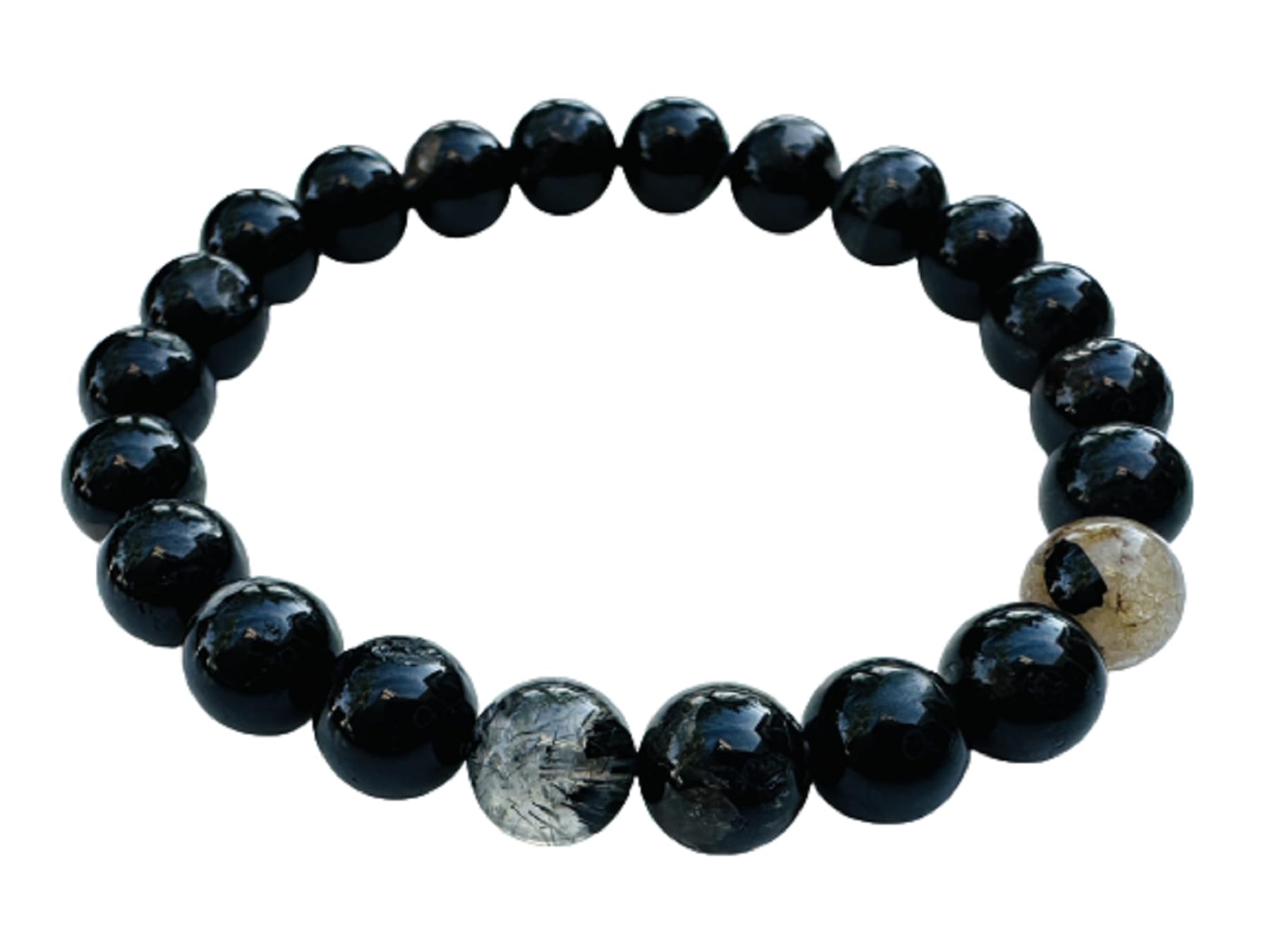 GAF TREASURESGrade A ++ Black Tourmaline With Quartz Crystal Bead Bracelet 6-8mm, Genuine Black Tourmaline With Quartz Stretch Gemstone Bracelet, Healing Crystals, Gift for Men & Women