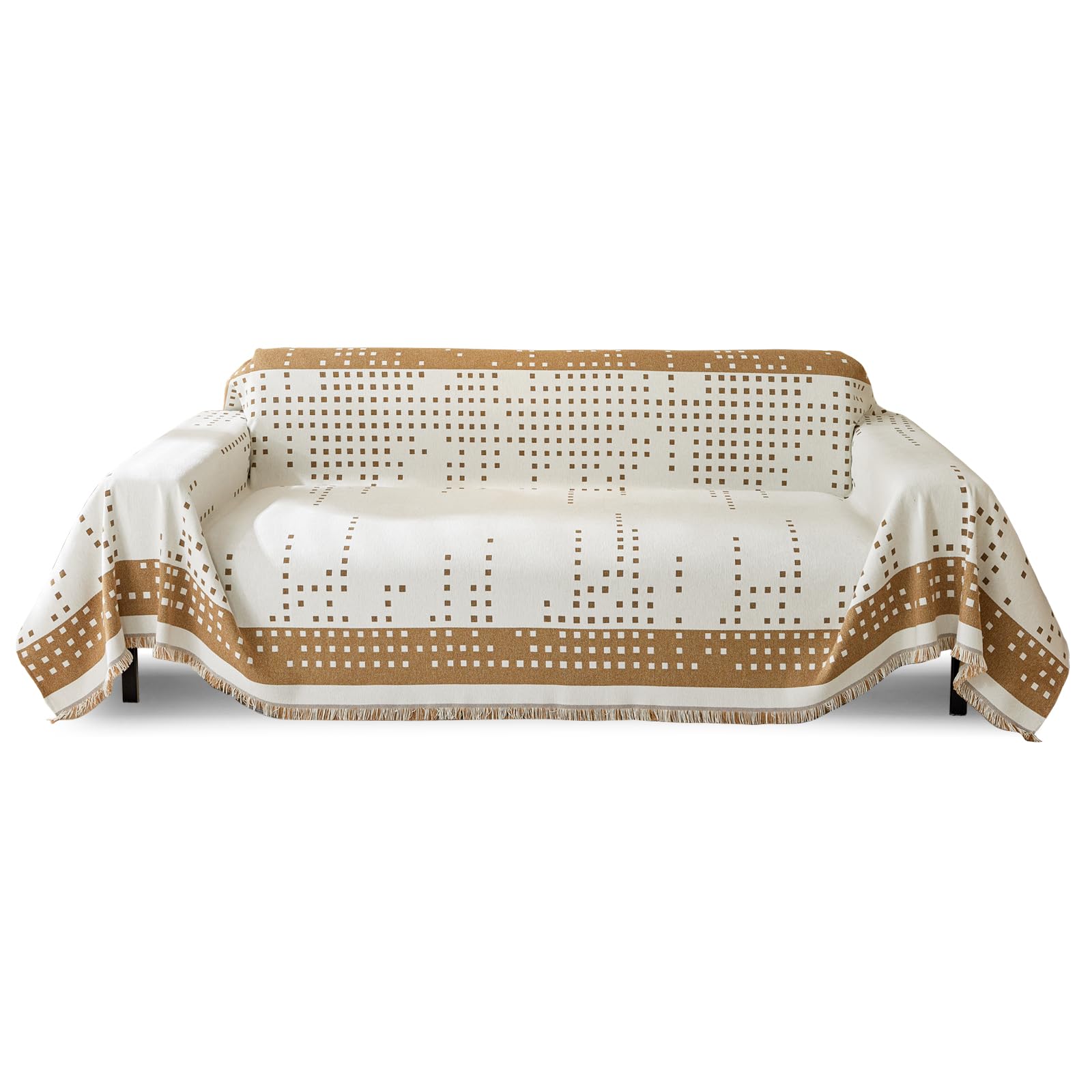 VanderHOME Chenille Blanket Sofa Blanket with Tassel，Super Soft Reversible Blanket Sofa Blanket Bedspread，Anti-Cat Scratch Sofa Cover 180 * 150cm-Khaki