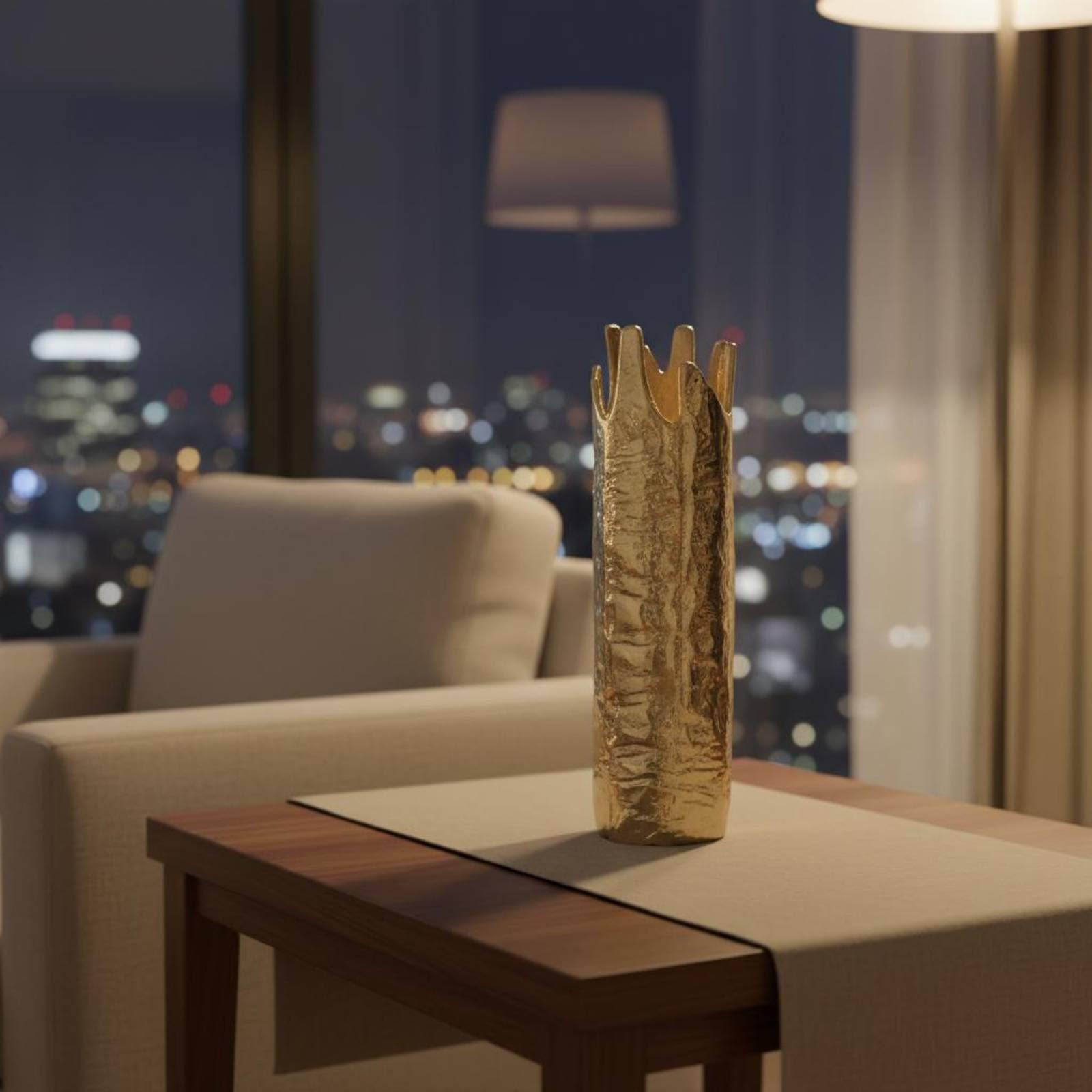 Jarrón Decorativo Cilíndrico Florero Metálico Centro de Mesa Recipiente para Ramas Acabado Artesanal Que Arreglos de, Jarrón De Aleación De Aluminio Dorado Pálido, Tamaño Grande