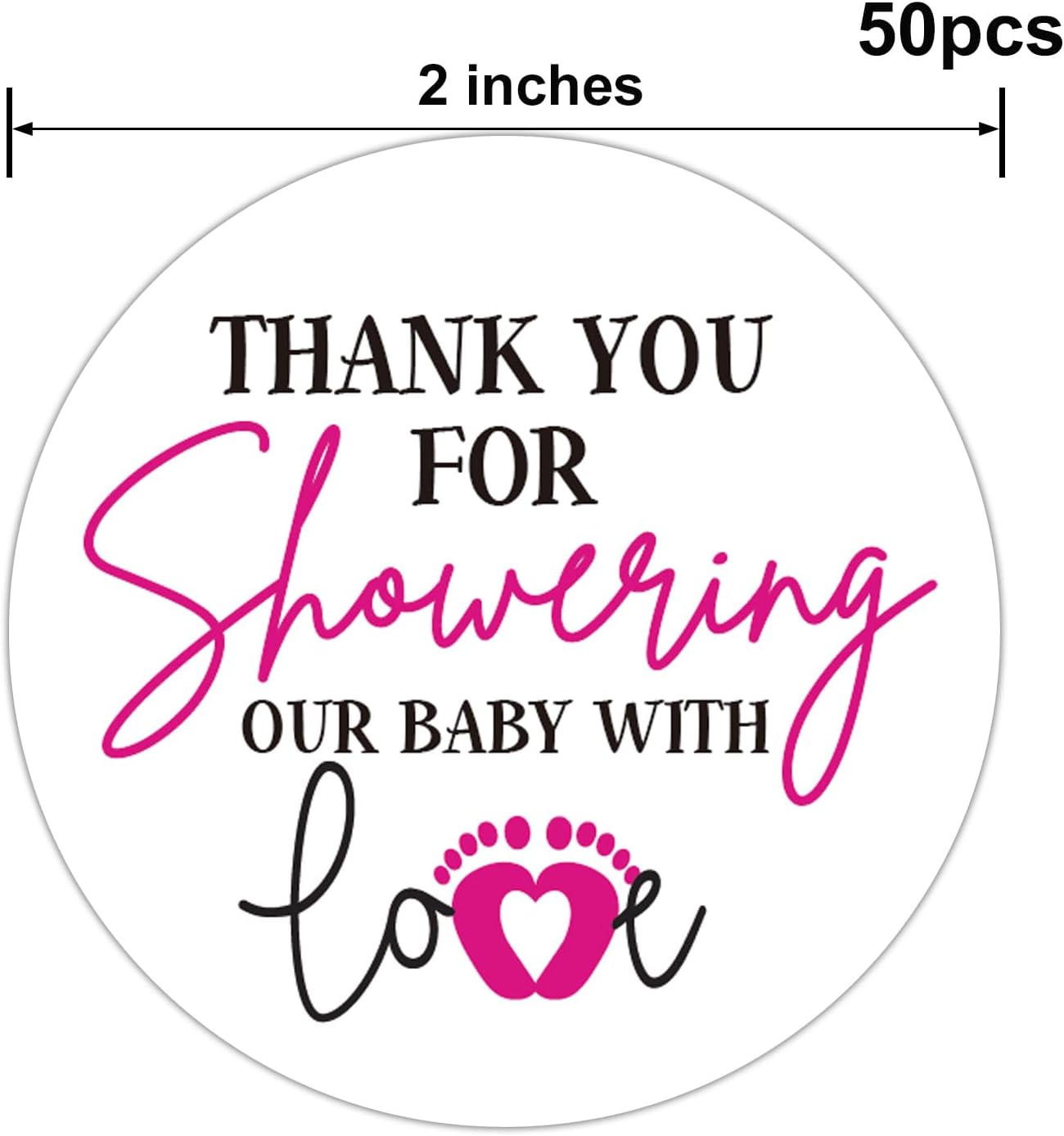Pack of 50 Pink Little Feet Baby Shower Stickers - Thank You for Showering Our Baby With Love - Favors for Girls, Labels, 2 Inch - Image 4