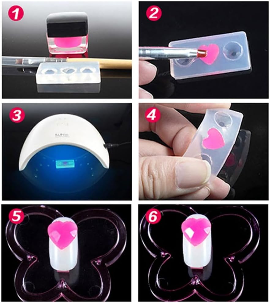 15Pcs Silicone Nail Carving Molds 3D Various Shaped Faceted Gem Love Mold