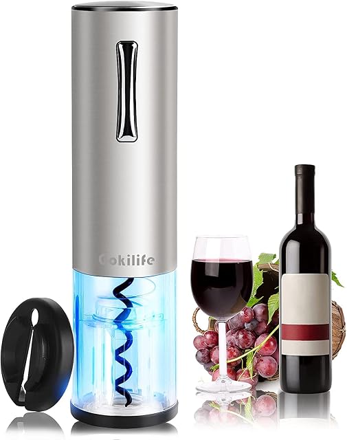 Gokilife Electric Wine Opener, Automatic Rechargeable Wine Bottle Corkscrew Opener with Foil Cutter, One-Click Button Wine Bottle Openers with LED Light for Home Party Restaurant (Silver)
