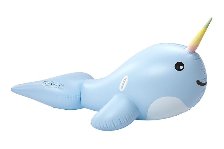 Giant Narwhal Inflatable Pool Float: Ride On Raft for Adults and Kids - Large Inflatable Raft for Beach, Lake or Swimming Pools - Cute Animal Pool Toys for Lounging and Party Fun
