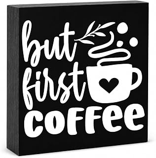 Coffee Bar Decor, But First Coffee Sign, Wood Box Sign for Rustic Farmhouse Kitchen Tiered Tray Decor, Bar Accessories Station Decorations