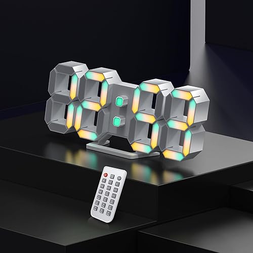 Vista 38 de EDUP HOME - Reloj despertador de escritorio digital 3D con luz Led de 9.7 pulgadas, control remoto, brillo automático y ajustable, muestra el tiempo