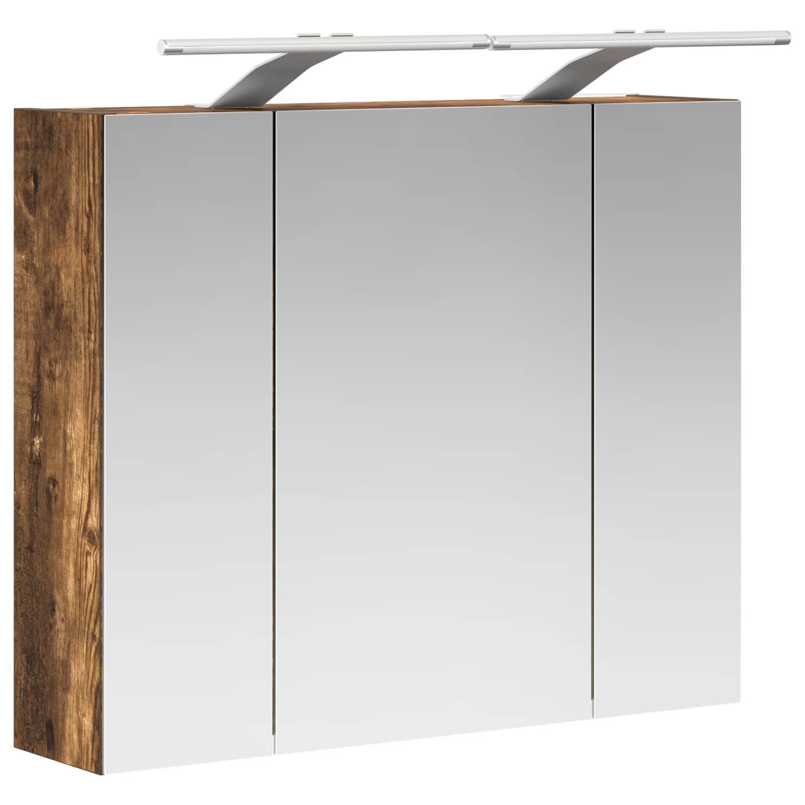 Szafka łazienkowa z lustrem, dąb wędzony, 60 x 14,5 x 50 cm z paskami LED, dwustronnym lustrem, montaż na ścianie i schowek do łazienki, umywalki, WC, przechowywania