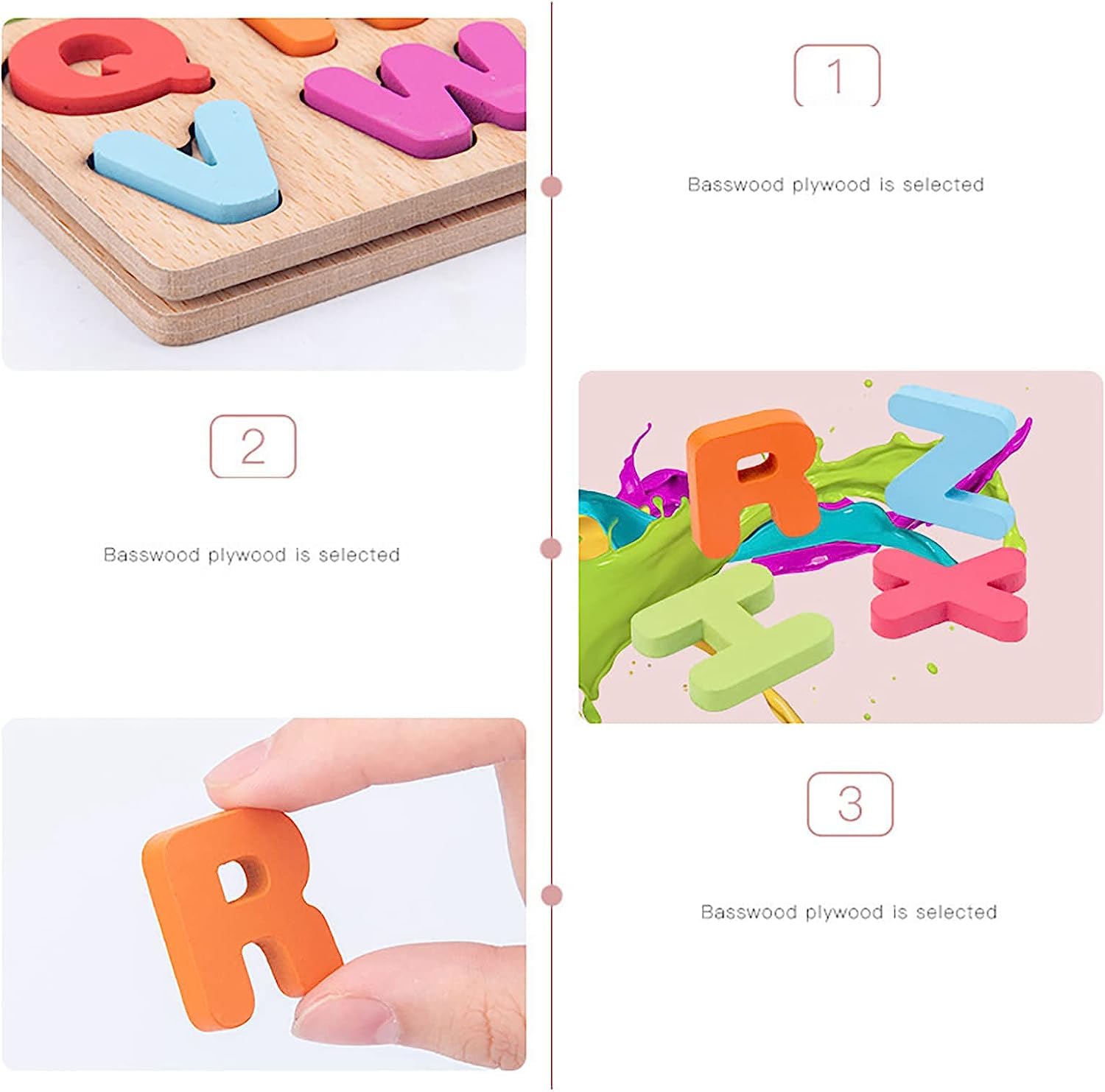 Holzpuzzle Für 3-Jährige – 3-teiliges Set Mit Alphabet, Zahlen Und Formen, Aus Naturfarbenem Holz, Bunt Und Kindersicher
