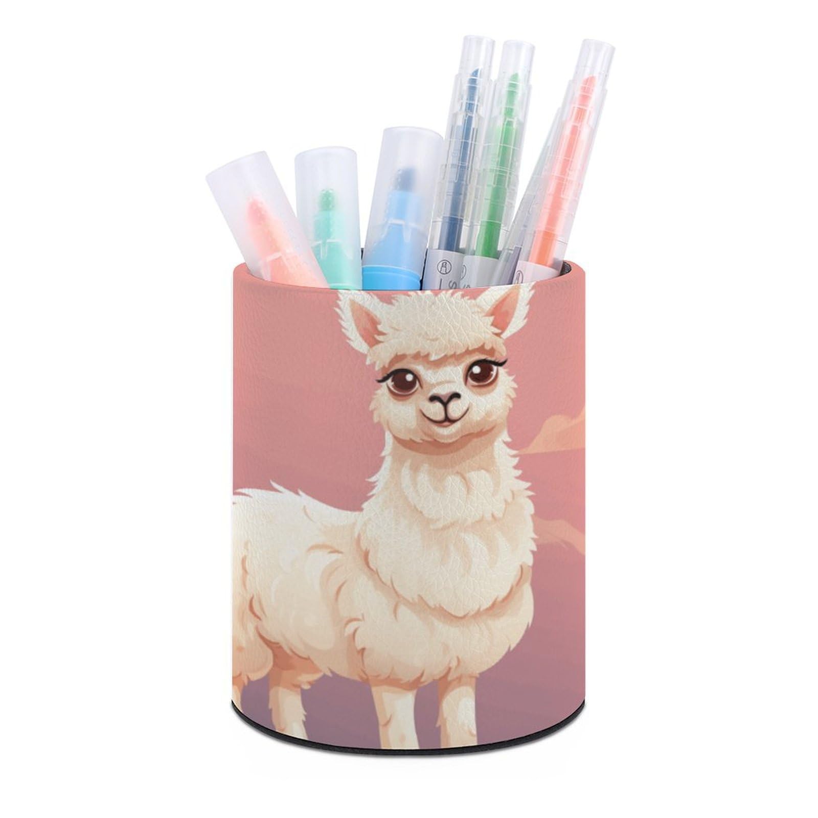 JTREHY Round Pen Holder,Cute Llama Printed Makeup Brush Storage Box for Home Office Dressing Table