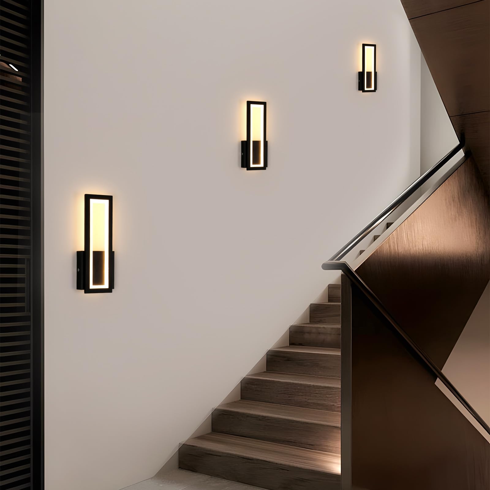 Osairous Applique LED da Parete Interno, 2 Pezzi 16W 1800LM Lampada da Parete Moderno in Acrilico, Lampada a Muro Nera Camera da Letto Luce Calda 3000K per Soggiorno Corridoio Studio Balcone, 32CM