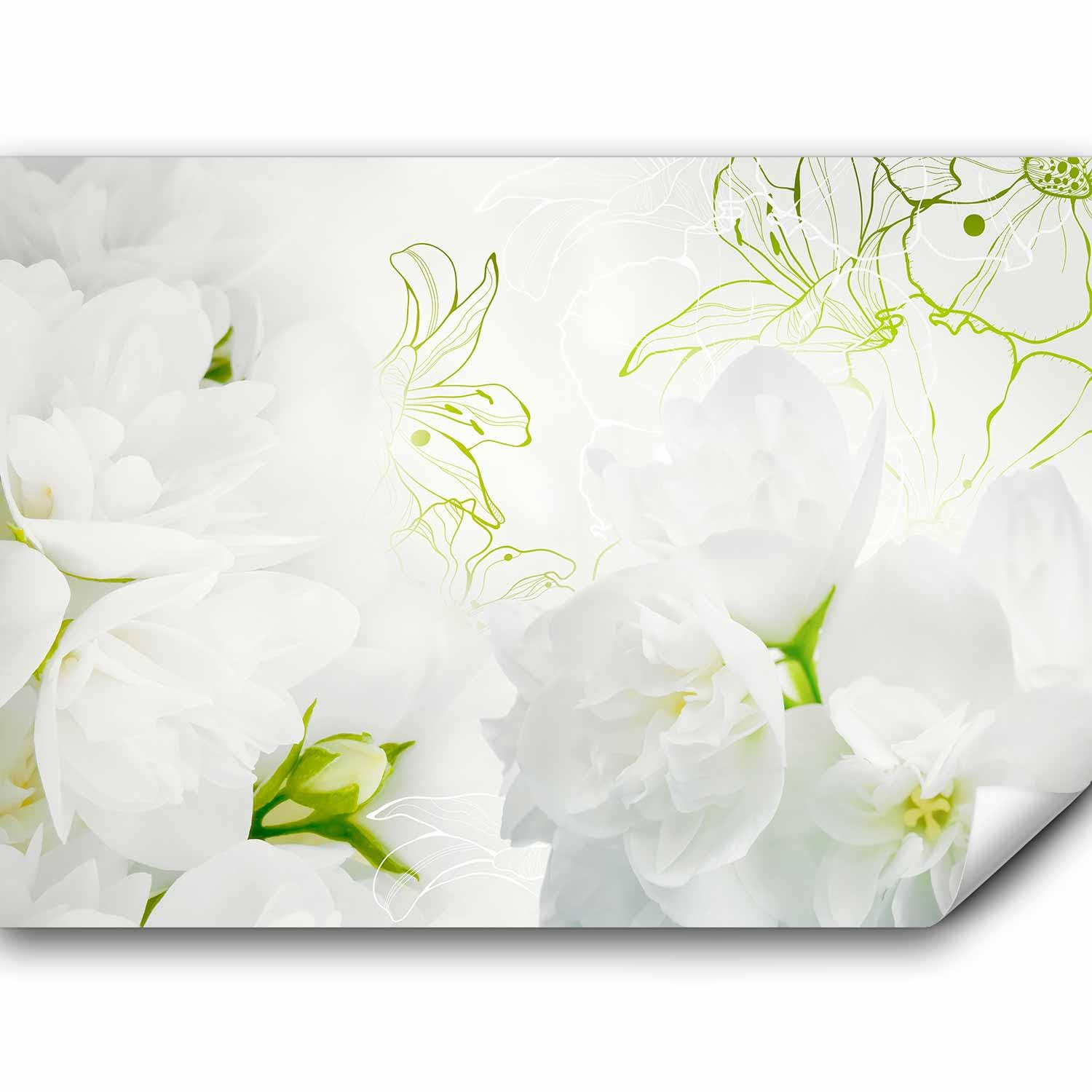 Fototapete murando 400x280 cm Vlies Tapeten Wandtapete XXL Moderne Wanddeko Design Wand Dekoration Wohnzimmer Schlafzimmer Büro Flur Blumen weiß grün rose blau b-A-0022-a-b