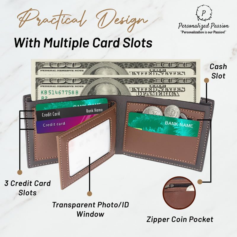 Personalized Passion Wallets for Men with Name & Photo - Luxurious & Durable PU Leather - Customized Engraved Bi-Fold Men's Wallets for Dad, Husband, Boyfriend, Brother, Son - Design 2 - Black4