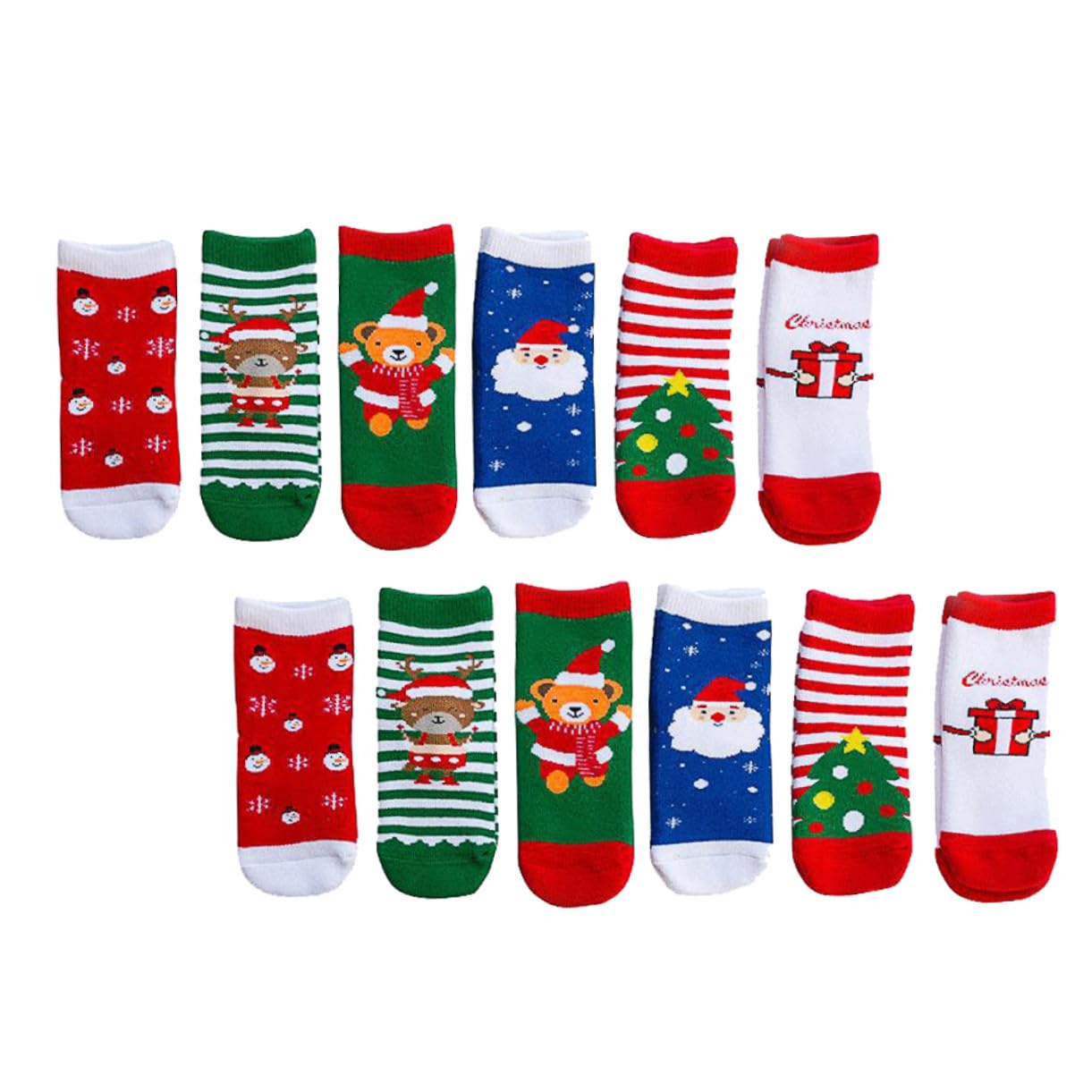 OUNONA 6paires Chaussettes Garçon Fille Coton Chaudes Noël Motifs Variés Antidérapantes pour Hiver