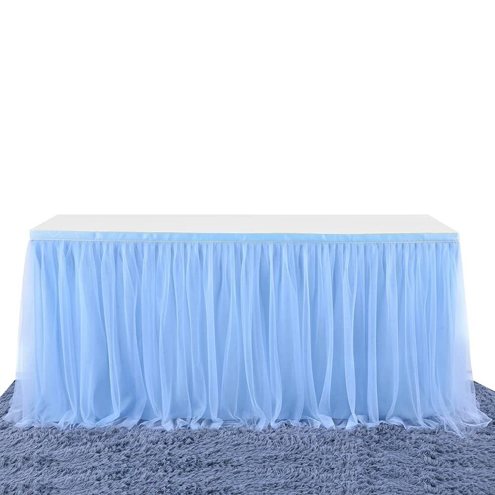 Jupe de table en tulle bleu 9 FT décoration mariage fête table rectangulaire